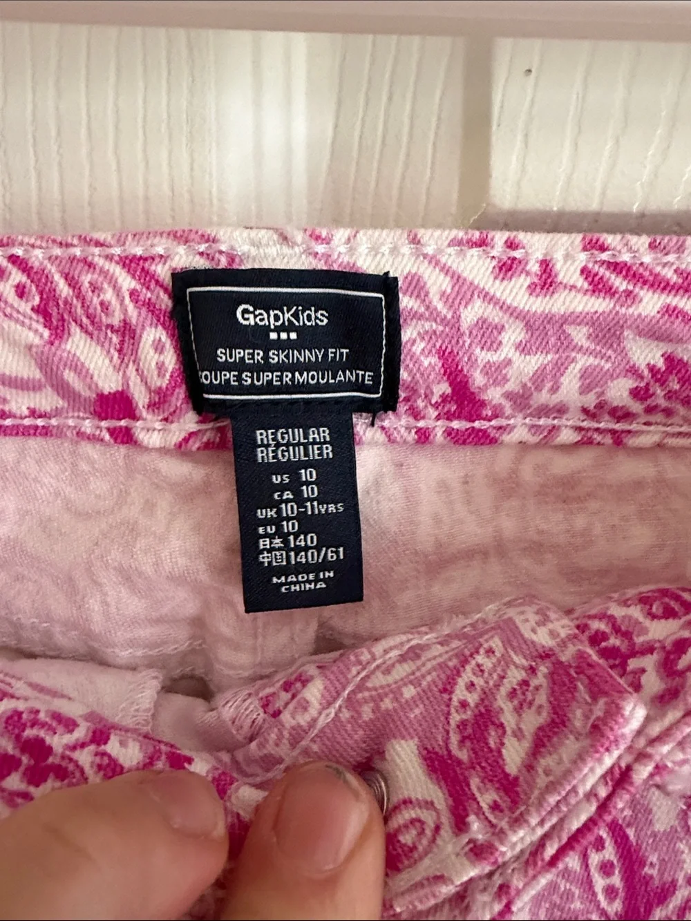 GAP Pink and White Paisley Super Skinny Jeans